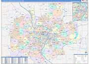 St. Louis Metro Area Wall Map Color Cast Style
